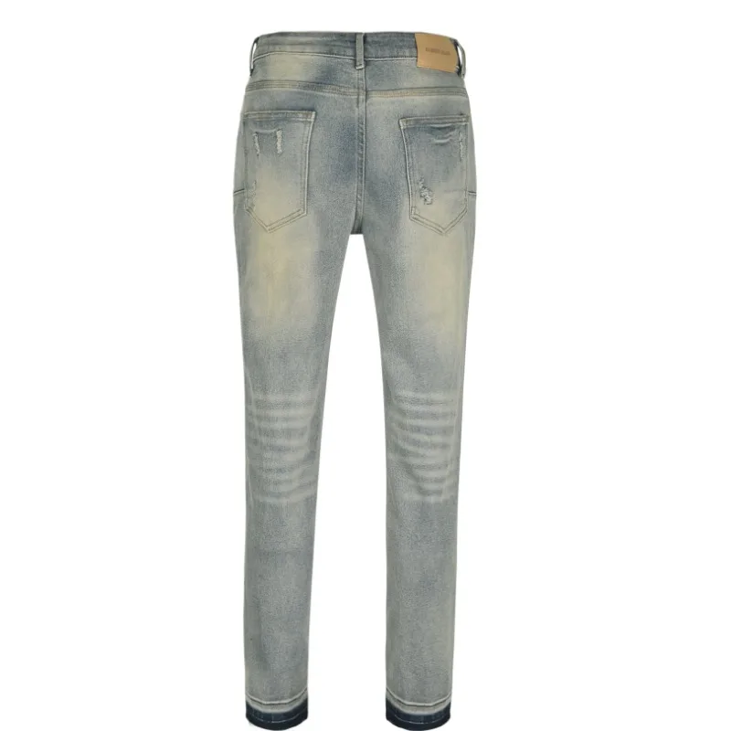 New Men American Distressed Ripped Patched Stretch Skinny Jeans Slim Fit Personality Casual Streetwear Denim Long Trousers