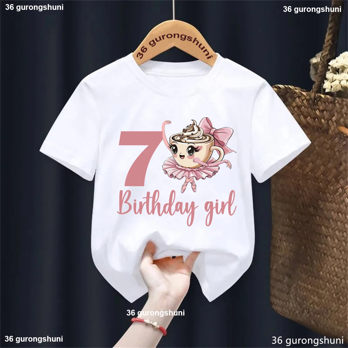 

7th/8th/9th Birthday Girl Ballerina Cappucina Printed T Shirt The Best Birthday Gift For Girls Kawaii Kids Clothes Summer Tops