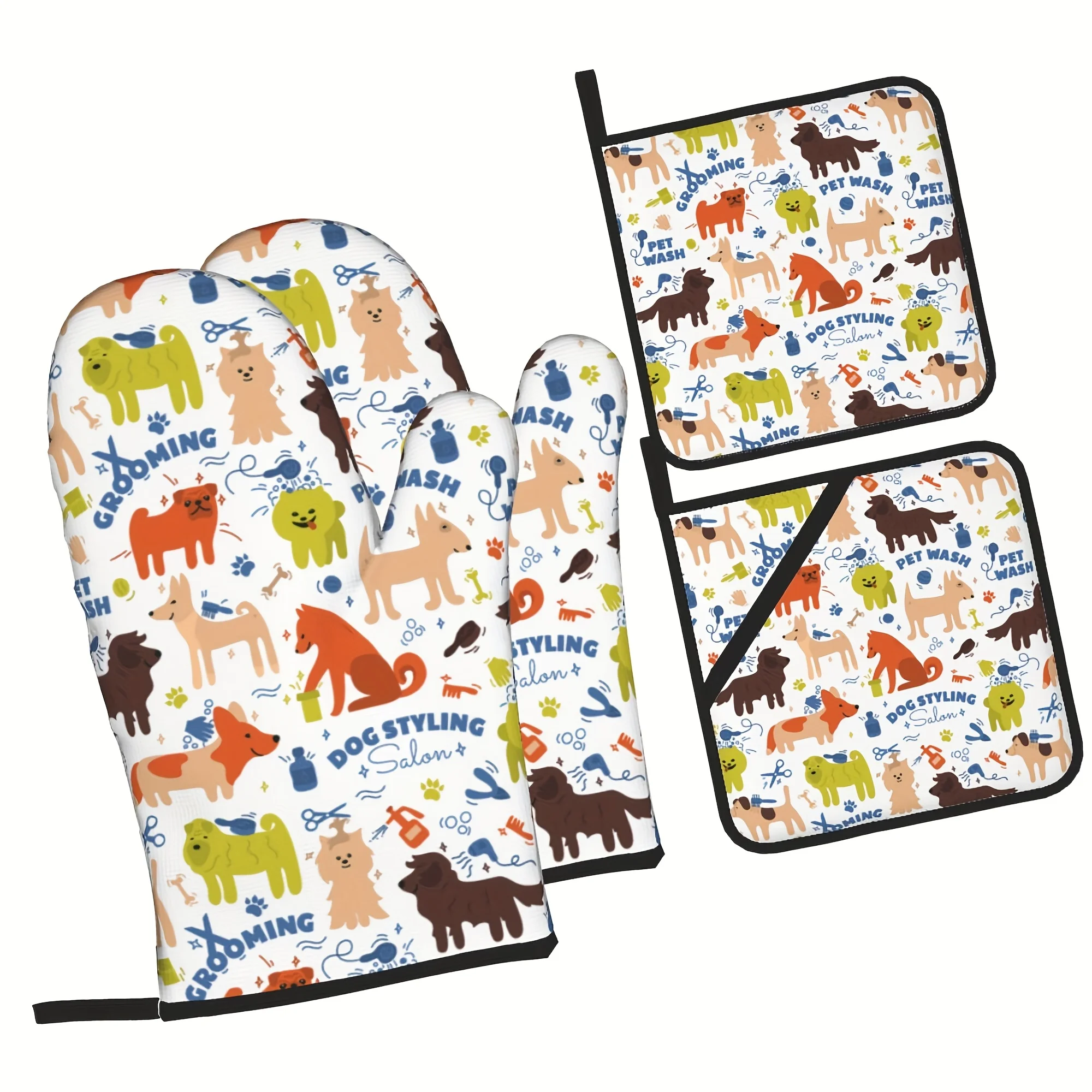 

4pcs Dog Kitchen Oven Mitts And Pot Holders Sets, Modern Oven Gloves And Hot Pads For Kitchen Cooking, Kitchen