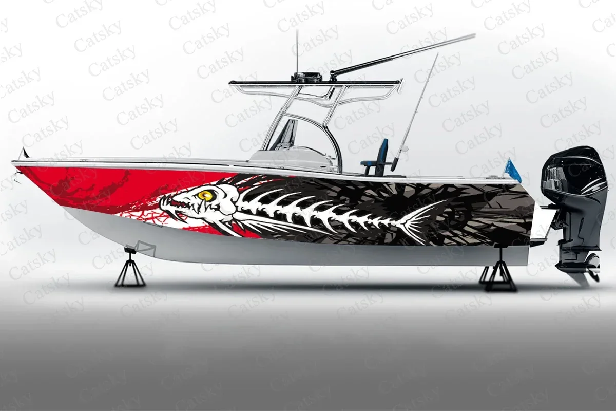 

Fishbone Abstract Skull Graphics Boat Sticker Packaging Fish Boat Waterproof Custom Marine Boat Decal Sticker wrap vinyl
