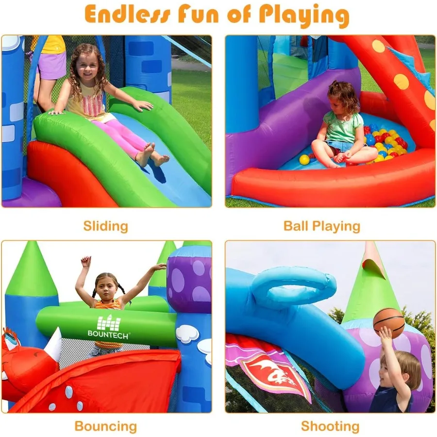 Casa inflable de rebote, casa hinchable de dragón para niños, fiesta interior al aire libre con zona de salto, llanta de baloncesto, castillo de salto para niños pequeños