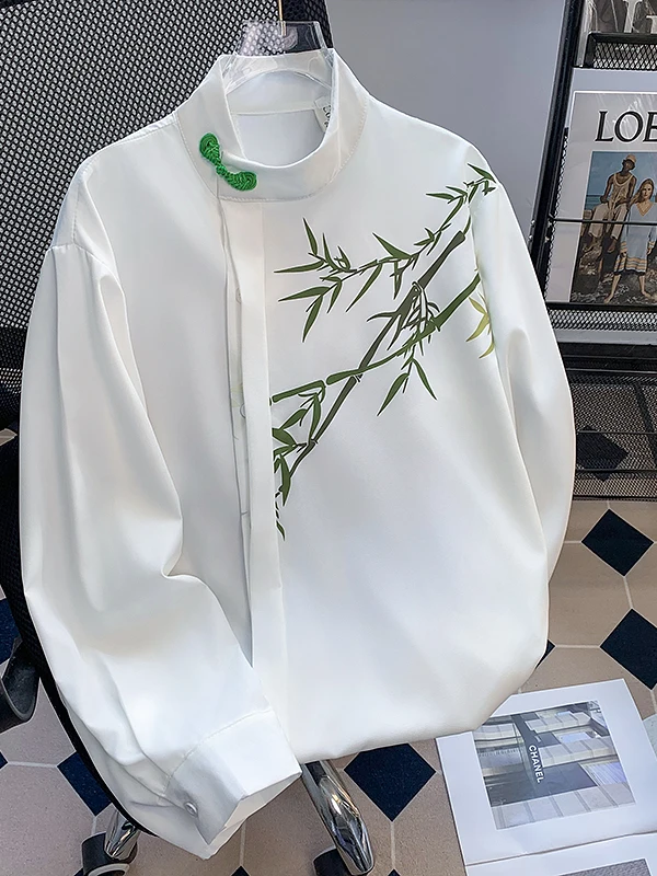 

Новая китайская повседневная мужская куртка свободного кроя с принтом, воротником-стойкой, узором «бамбук», приталенная, в национальном стиле, верхняя одежда