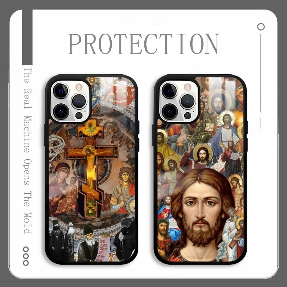 

Orthodox Cross Icon Church Phone Case For IPhone 17 16 15 14 13 12 11 Pro Max Plus Mini Plus Hard Mirror Surface Protect Funda
