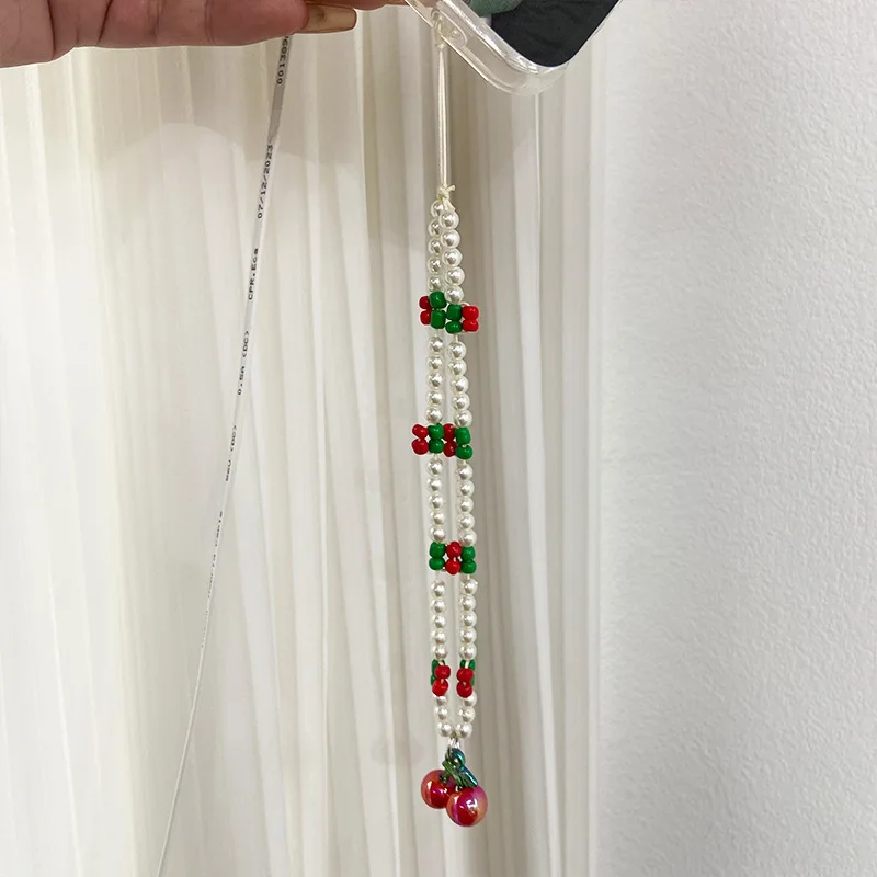 Корейский милый 3D вишневый жемчуг бусины бисерная цепочка для телефона для iPhone Samsung камера висячий ремешок противоугонный шнур висячие украшения