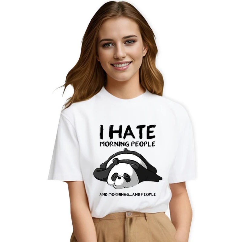 

Lazy Panda I Hate Morning t shirt Women Fashion Short Sleeve tshirts men summer o-neck Clothing casual cartoon Top Woman T-Shirt