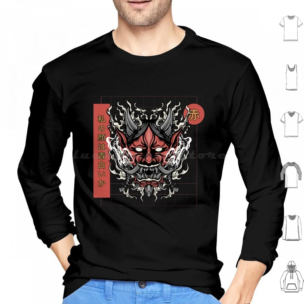 Japanese Oni Mask Demon Hoodies Long Sleeve Oni Oni Japanese Demon Demons Satanic Skulls