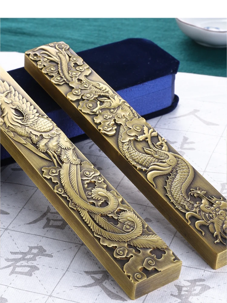 Brass Paper Weight Chinese Carve phoenix Animal Pattern Xuan Paper Paperweights Creative Calligraphy Painting Art Supplies