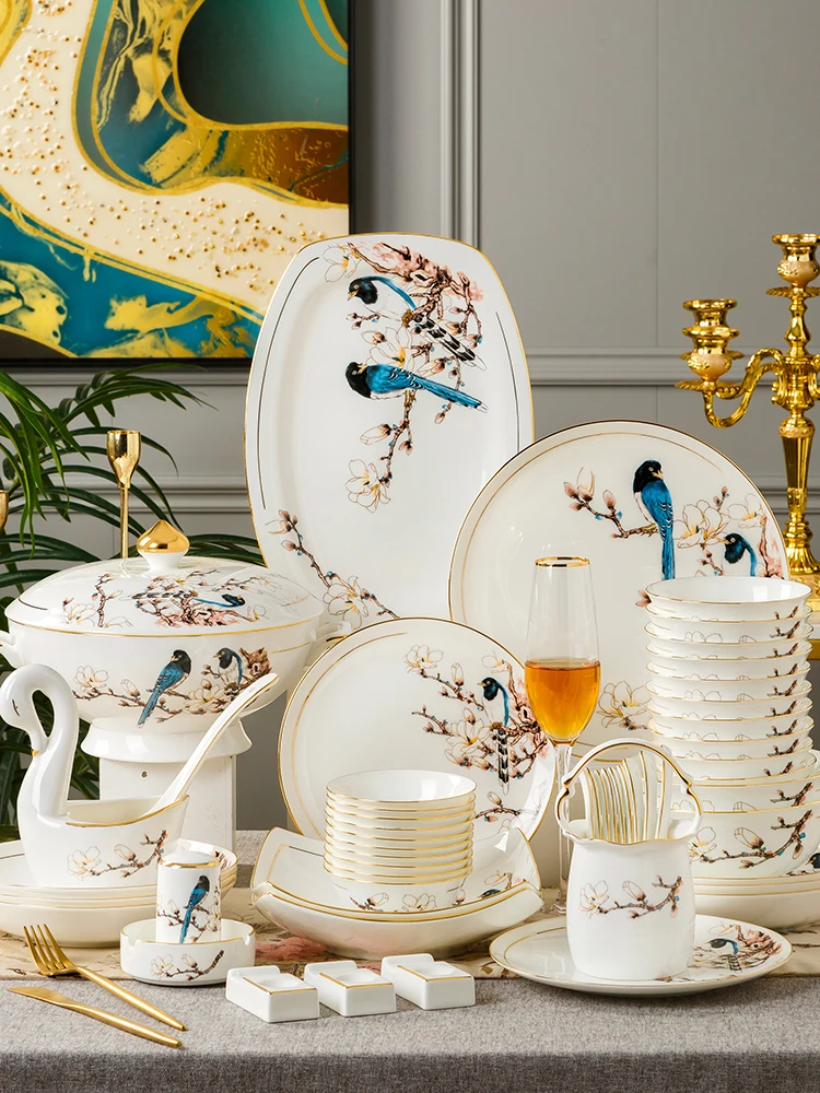 

Dish set Household Chinese light luxury Phnom Penh ceramic bowl plate bone china tableware and combination