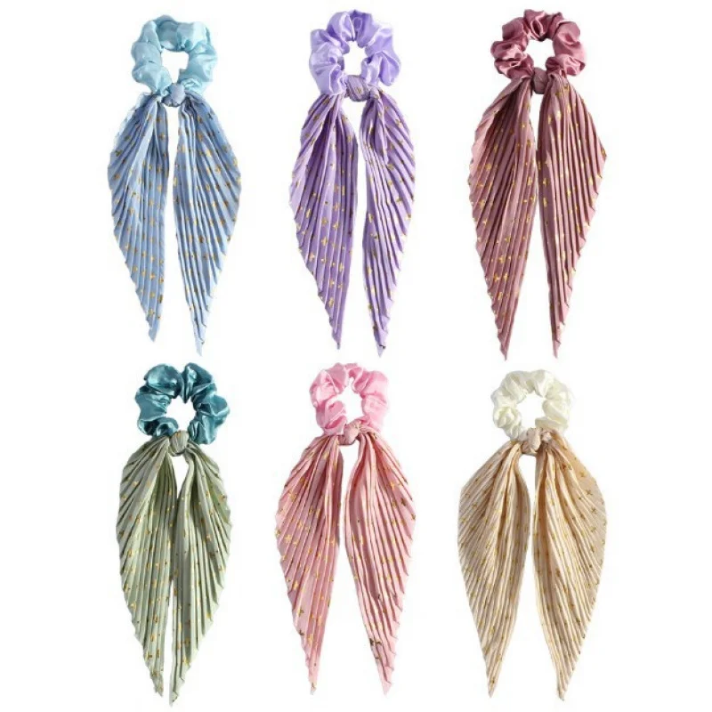

New Handmade Crease Floral Ribbon Tie European And American Style Large Scrunchie Ponytail Holder Fashion Hair Accessory