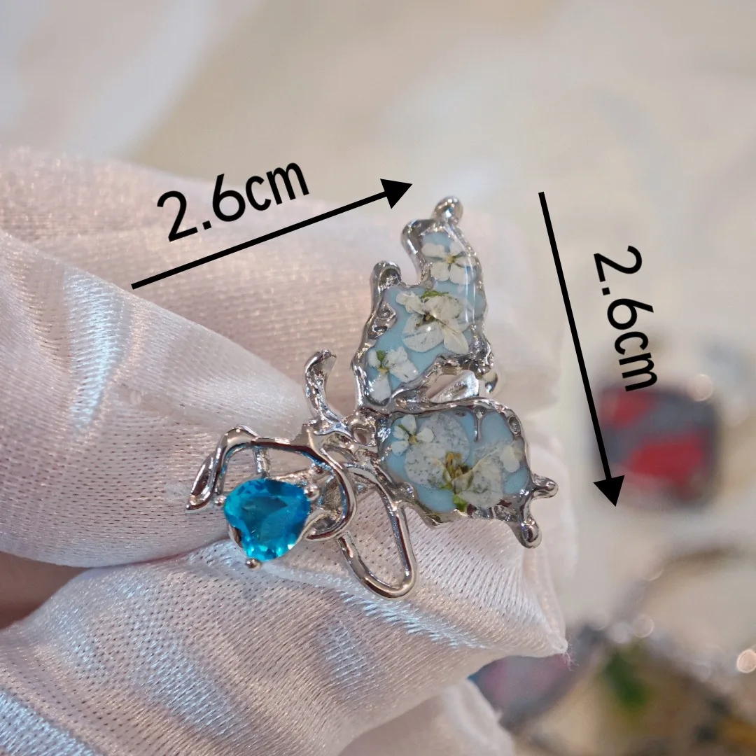 3337 بالجملة الملونة المجففة زهرة الفراشة زهرة خاتم خمر اليدوية زهرة حقيقية حلقة مفتوحة هدية عيد الميلاد عيد ميلاد #3