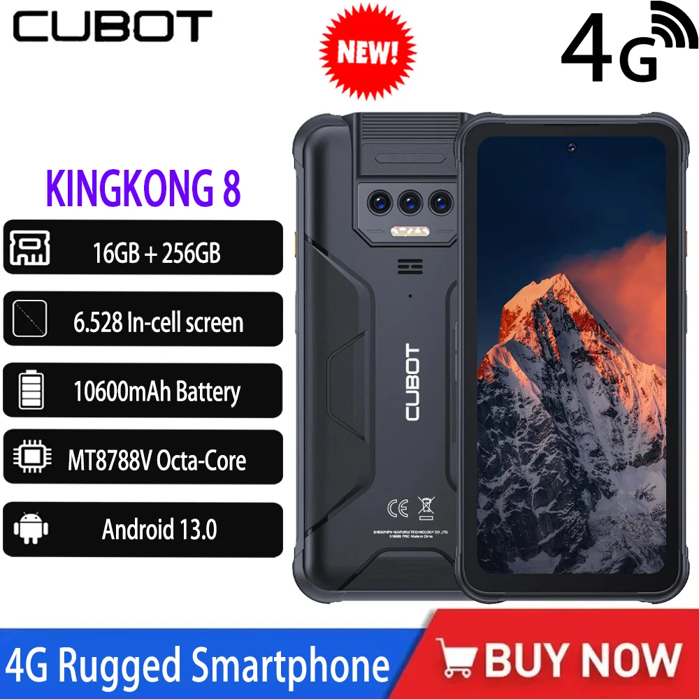 Nouveau Cubot KingKong 8 Smartphone robuste tanche Android 13 12GB RAM (6GB + 6GB), 256GB ROM 10600mAh NFC octa-core 4G tlphone portable OTG