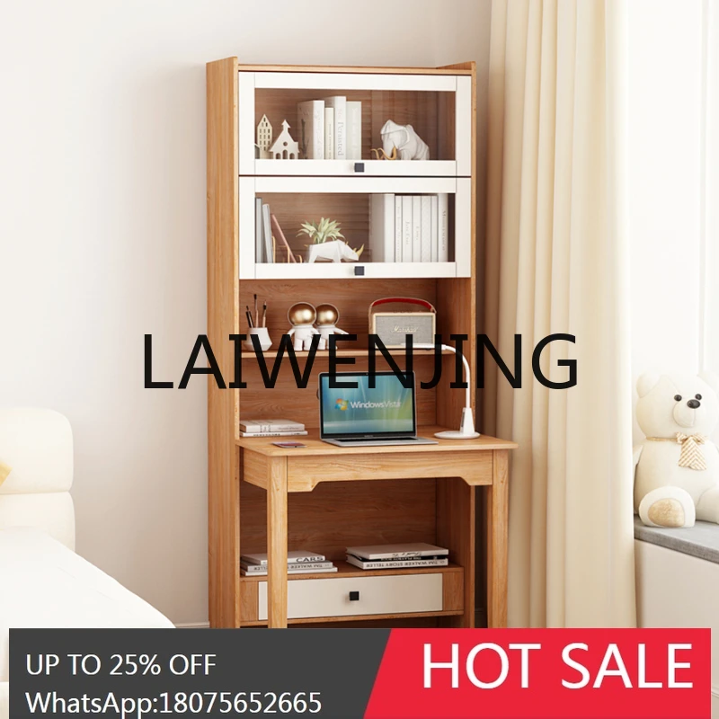 RWJ Solid Wood Integrated Desk Folding Modern Retractable Multifunctional Student Bookshelf