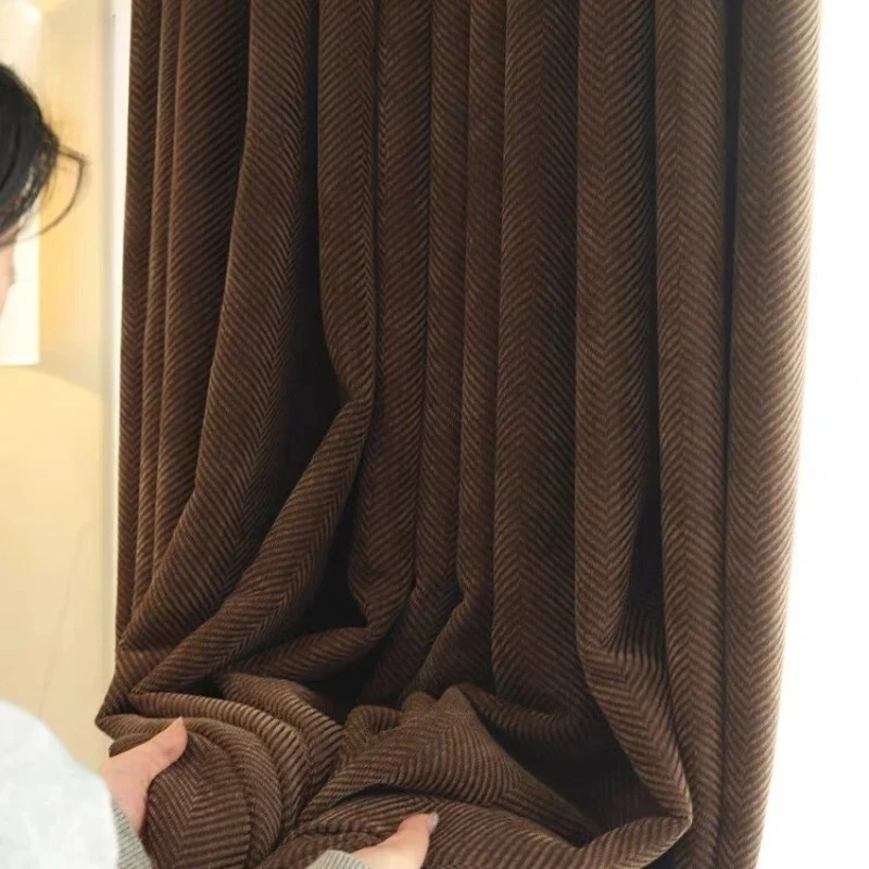 New Mid-century Style Classic Herringbone Chenille Retro Curtains for Living Dining Room Bedroom Luxury Blackout