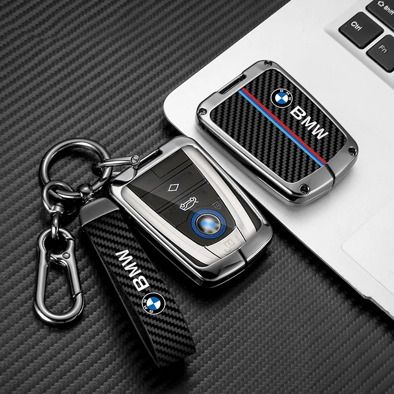 Carbon Fiber Car Smart Key Case Full Cover Protective For BMW I3 I8 Series Protection Holder Shell Keychain Interior Accessories