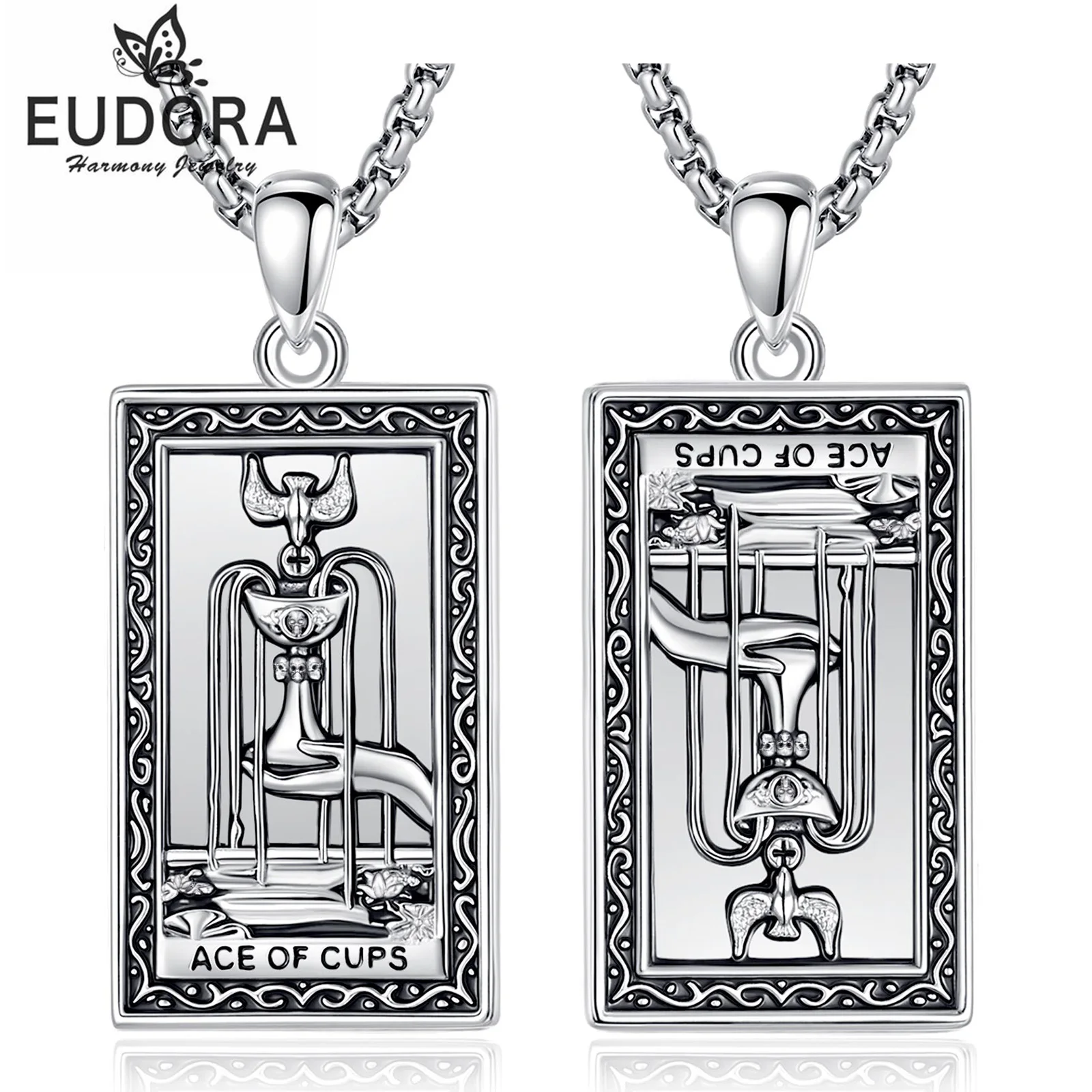 Eudora Copper Tarot Cards Necklace ACE of CUPS Amulet Vintage Major Arcana Divination Pendant Spiritual Jewelry Gift for Unisex