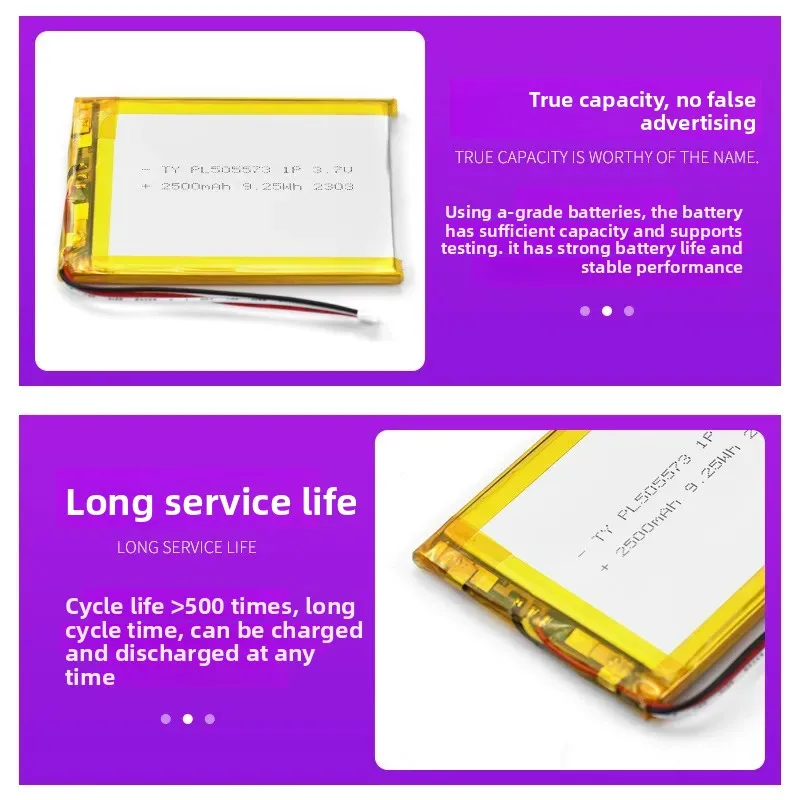 for 505573 Polymer Lithium Battery 2500mAh 3.7V Large Single Soft Pack for Electric Toy Beauty Instrument