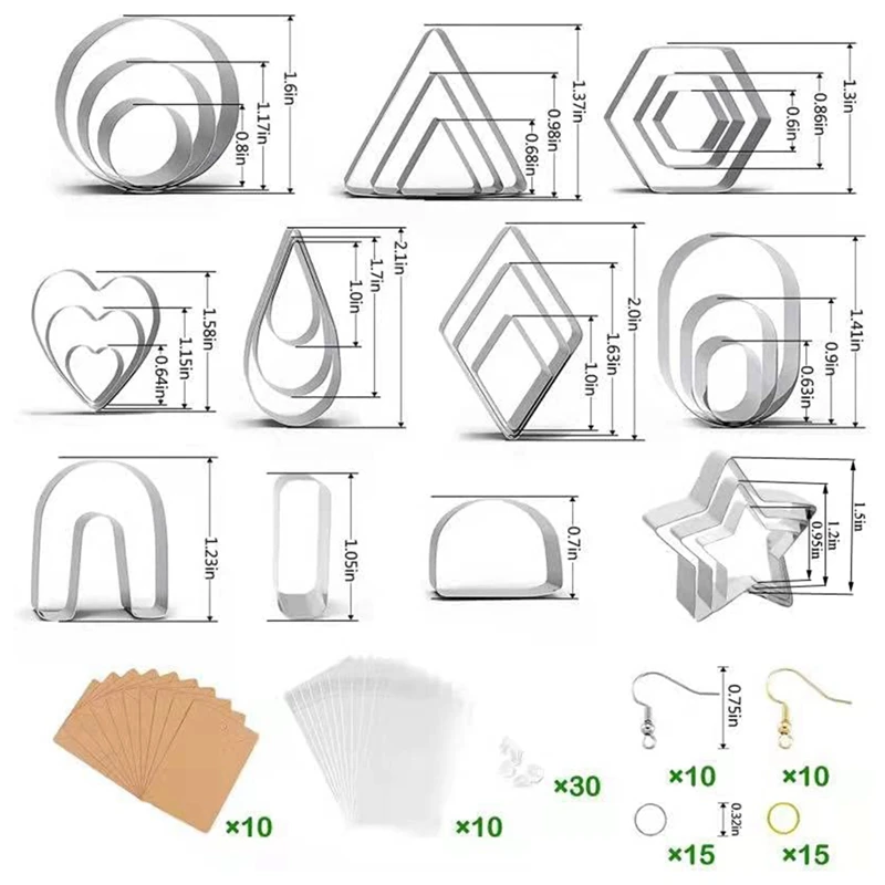 27Pcs Polymer Clay Cutters 11 Shapes Earring Making Kit Molds Stainless Steel Clay Cutter Tools With Earring Hooks