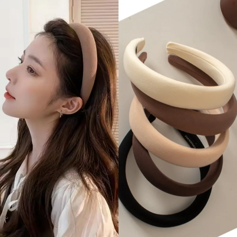 

Широкополая однотонная повязка на голову из губки для женщин, модная девушка для мытья лица, широкий край, простая повязка для волос, повязка на голову, аксессуары для волос