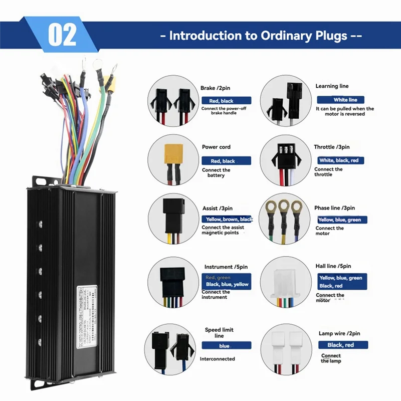 

B37B-Ebike 3 Mode 48V52V60V72V 40A Sinewave Controller 15 Tubes For 1500W/2000W Motor Electric Scooter Parts Ebike Controller