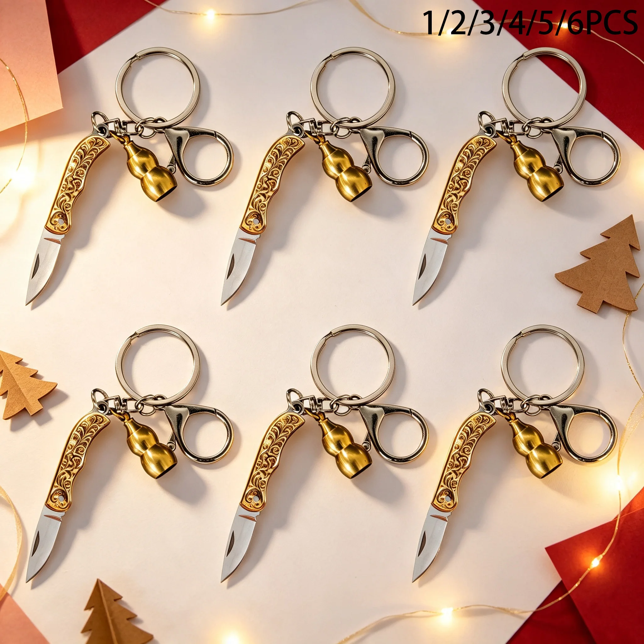 1/2/3/4/5/6PCS,Vintage Mini Folding Knife Keychain with Gourd Pendant, Portable Parcel Opener Envelope Cutter EDC Pocket Tool