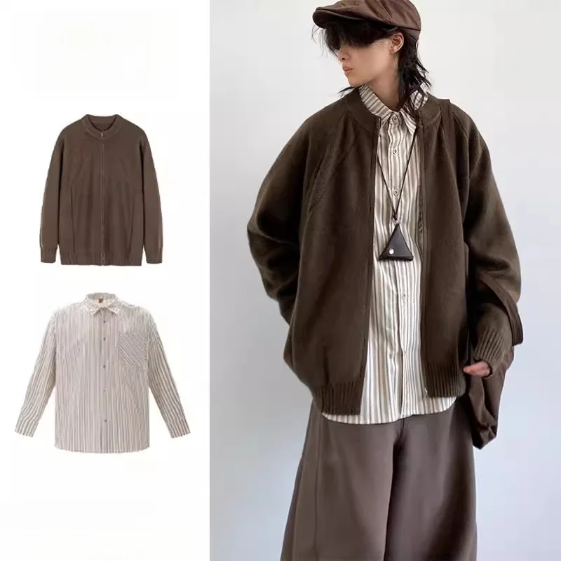 

Мужской винтажный вязаный свитер-комплект: свободный крой, спортивный повседневный стиль, верхняя одежда с длинными рукавами из полиэстера, осенний сезон