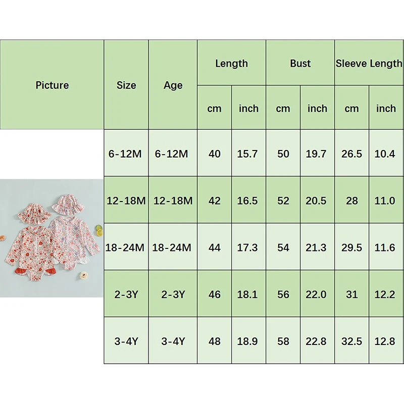 유아 소녀 래시가드 수영복, 긴 소매 꽃 프린트 롬퍼, 아기 러플 수영복, 수영 모자 포함 세트 수영복, 2 피스 세트