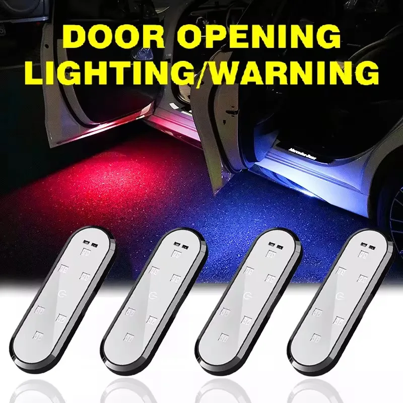 2/4Pcs Car Door Lights LED Welcome Light Magnetic Attraction USB Charging Open Door Anti-collision Signal Flash Atmosphere Lamp