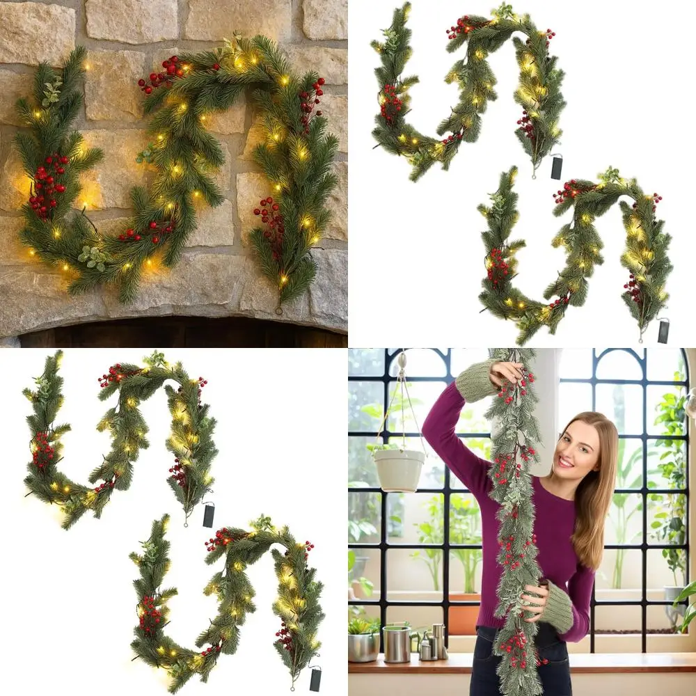 

Набор из 2 предметов: рождественские гирлянды из искусственного зеленого кедра с ягодами для праздничного декора