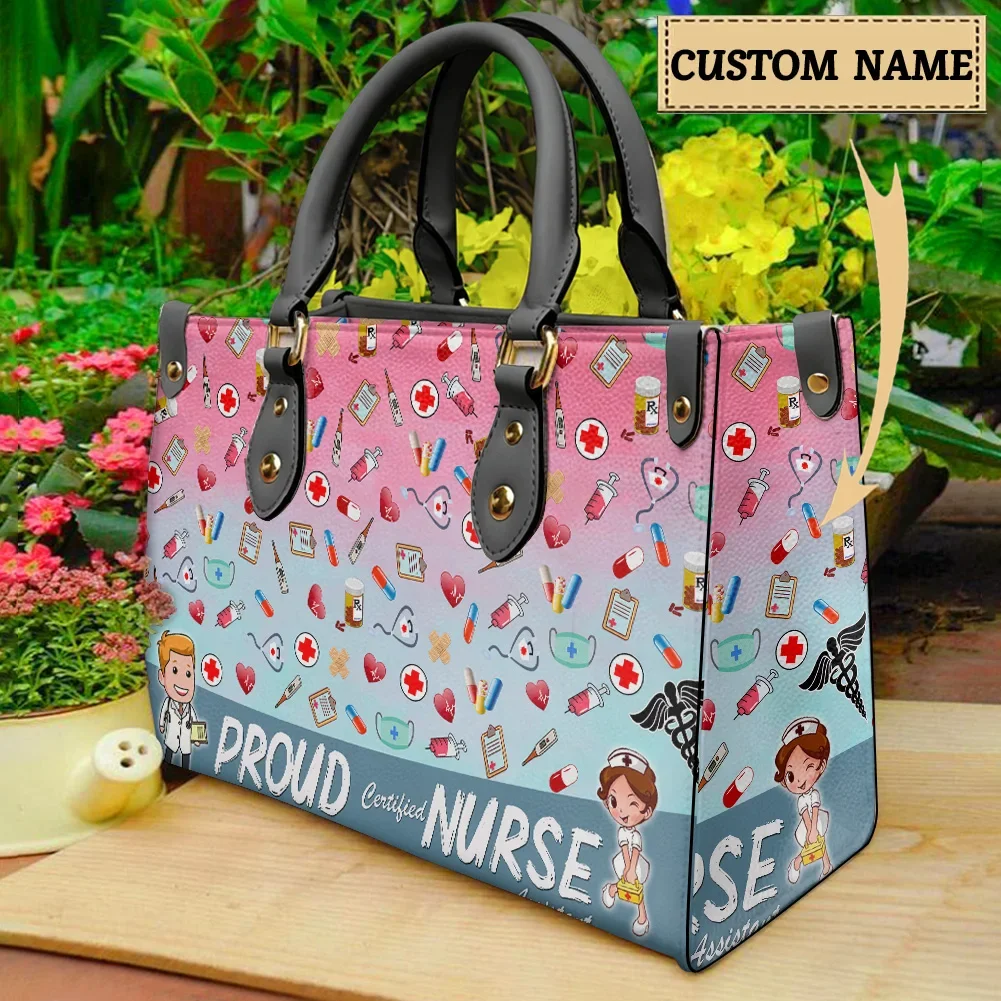 Bolso de mano con estampado de enfermera de dibujos animados para mujer, bolsos de compras de cuero para cuidado médico urgente, bolsos de cosméticos para niñas adolescentes, regalos al aire libre