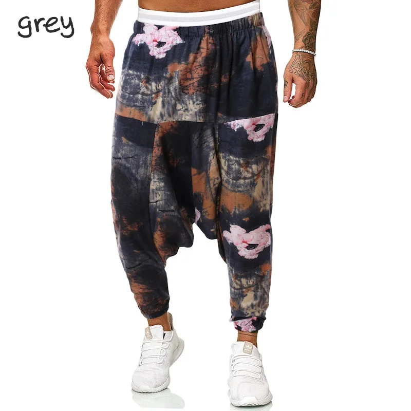 Men\'s harem pants linen cotton casual trousers Africa print jogging loose hip hop party trousers 7 colors