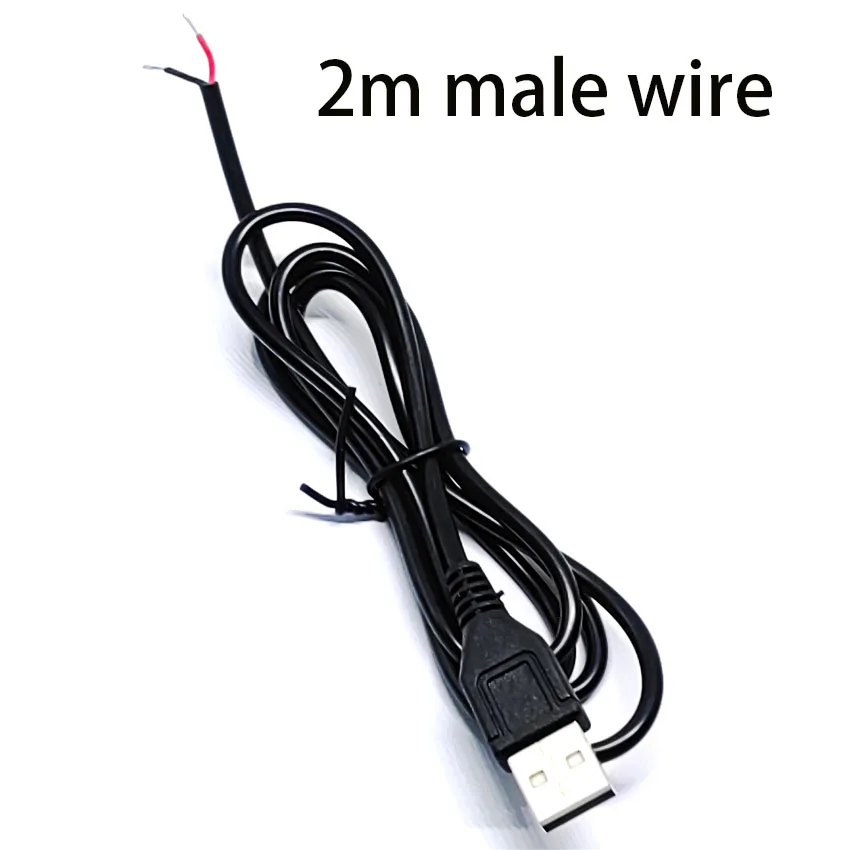 USB 2.0 Male Plug 2pin Bare Wire USB Power Cable DIY Pigtail Cable For USB Equipment Installed DIY Replace Repair Small Fans