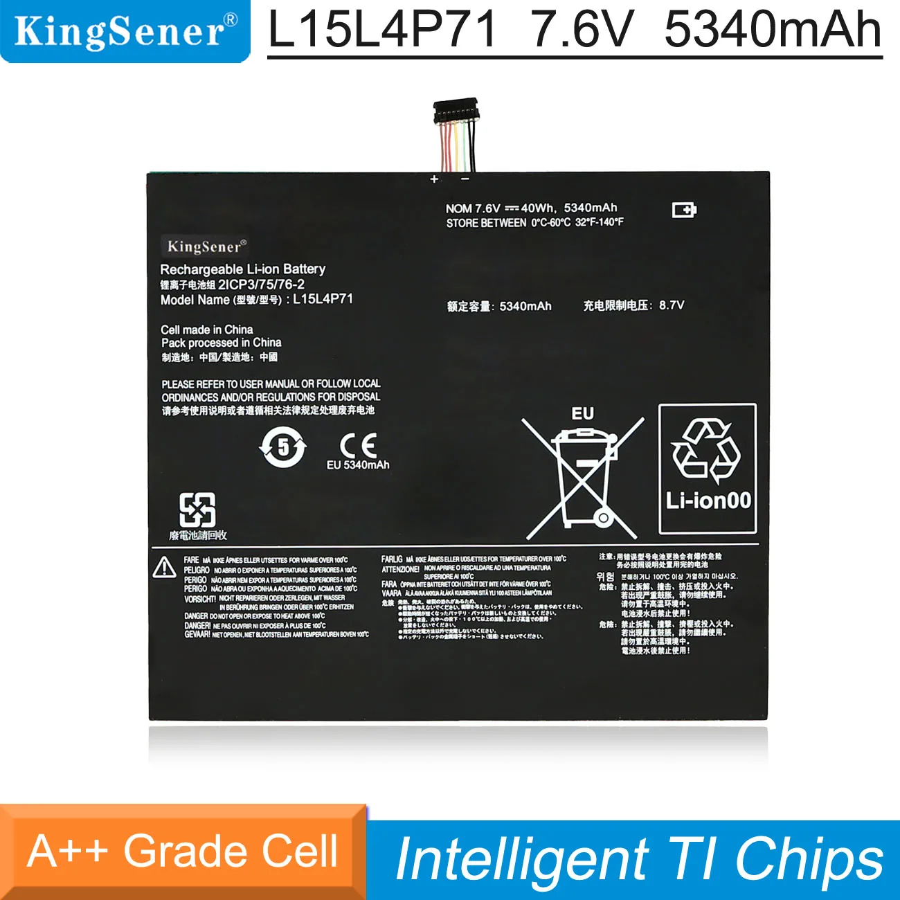 Bateria do Portátil de Kingsener L15l4p71 L15c4p71 para Lenovo Ideapad Miix 70012isk Série 80ql 80ql000cus 7.6v 5340mah
