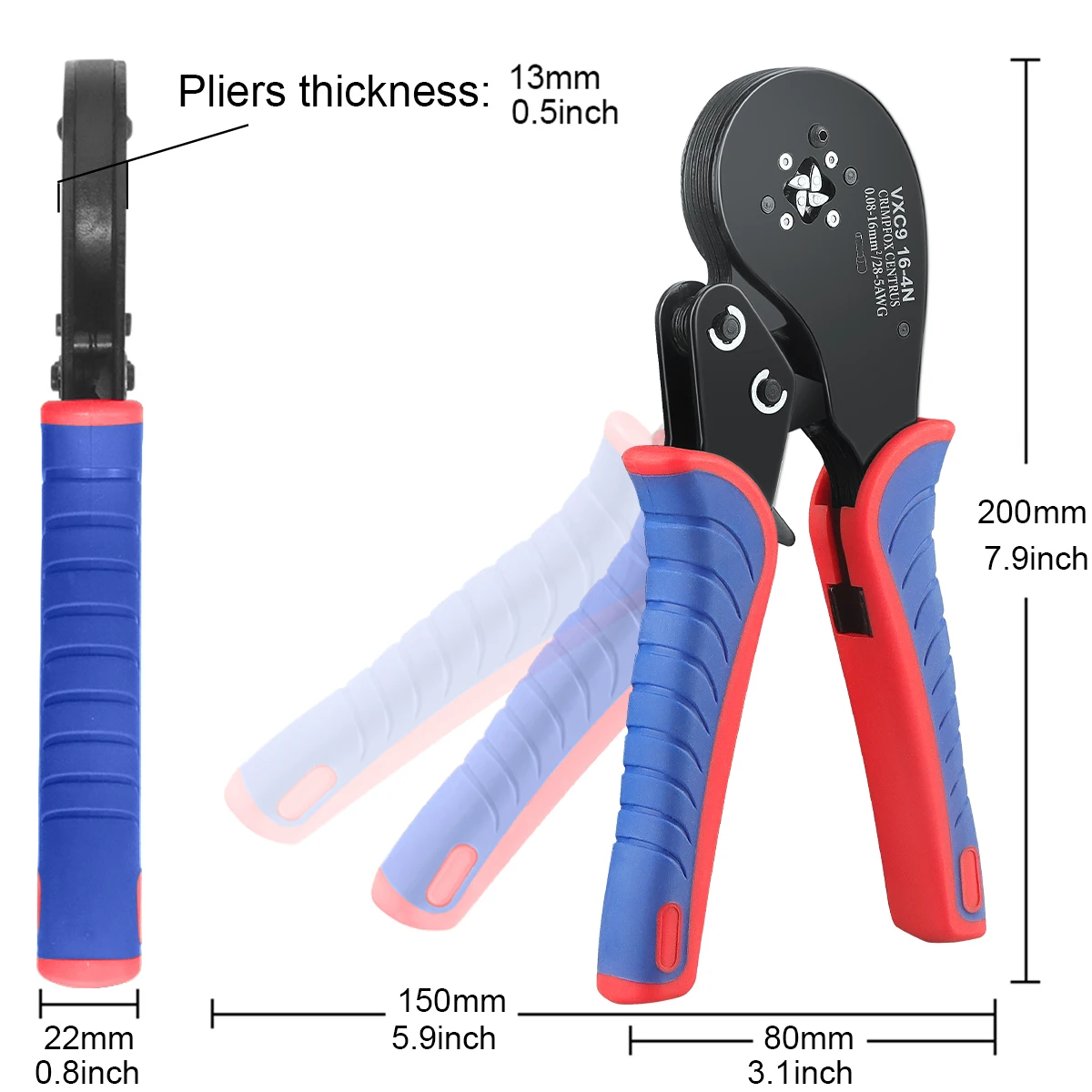 Ferrule Crimping Tool VXC9 16-4 Tubular Terminal Mini Pliers For Large Size Terminals Electrical Clamps 0.08-16mm²/28-5AWG