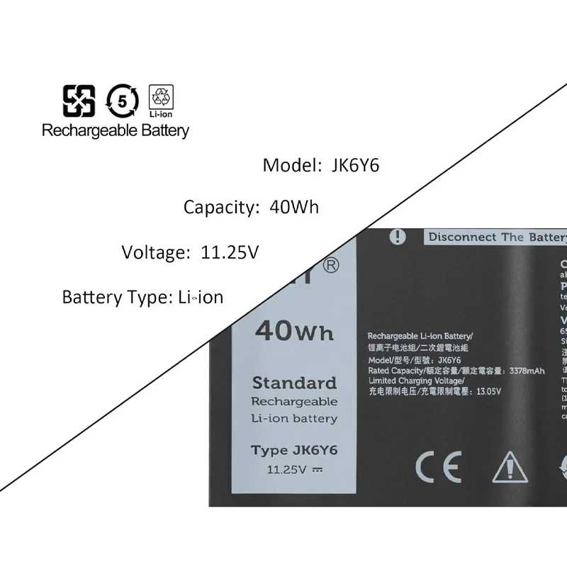 JK6Y6 11.25V 40Wh Battery for Dell Latitude 3410 3510 Vostro 5300 5401 5501 Inspiron 5300 5401 5408 5501 5508 5400 7405 7300