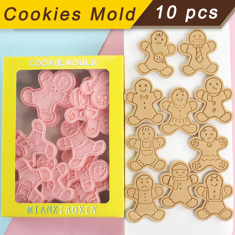 

1set Christmas Gingerbread Man Cookie Cutters Stamps 3D Biscuit Baking Tools Embossing Cookie Molds Christmas New Year Gift