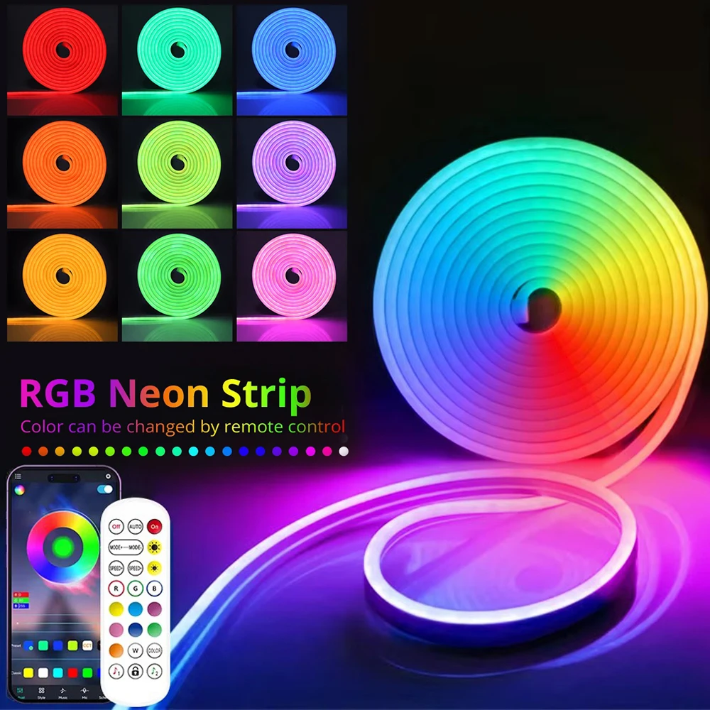 RGB Neon Strip Light USB Neon Rope Strip Tuya WiFi Bluetooth Control Music Sync Waterproof DIY Flexible Ribbon for Room Decorati