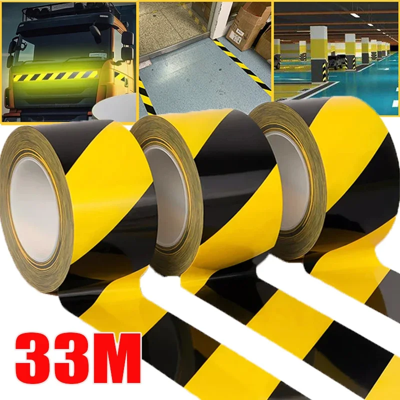 16/33M Black Yellow Stripe Warning Tape High Quality Strong Sticky Waterproof Wear-resistant Multifunctional Fixed Duct Tape