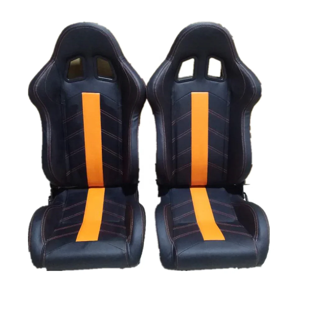 

Сиденье для гоночного автомобиля из ПВХ-кожи, черно-оранжевое, с одной направляющей и одним регулятором, для использования в автомобиле.