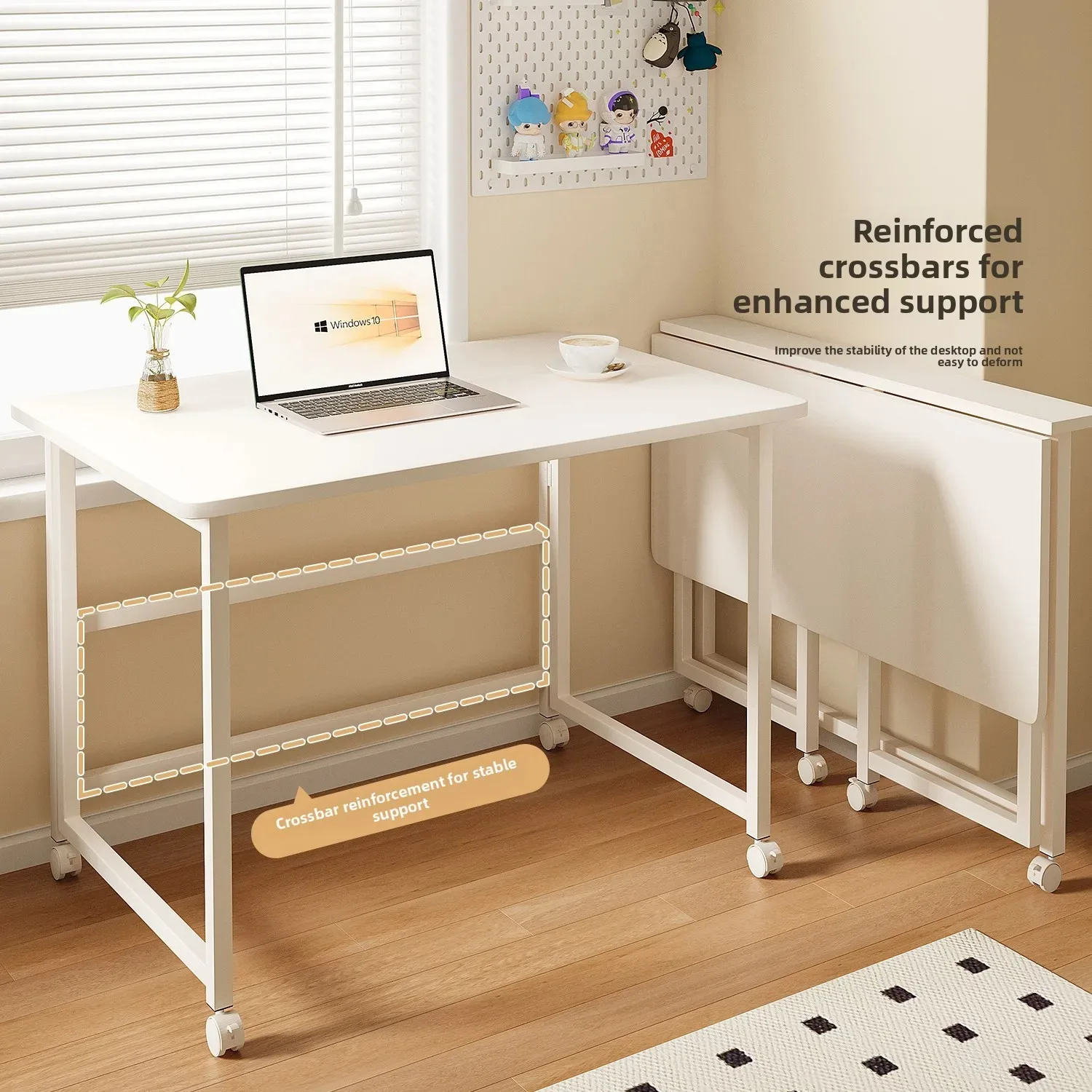 Laptop Home-Use Foldable Table Movable Small Rolling Desk Side With Brakes Portable Cart For Study Bedside Or Sofa Home-Use