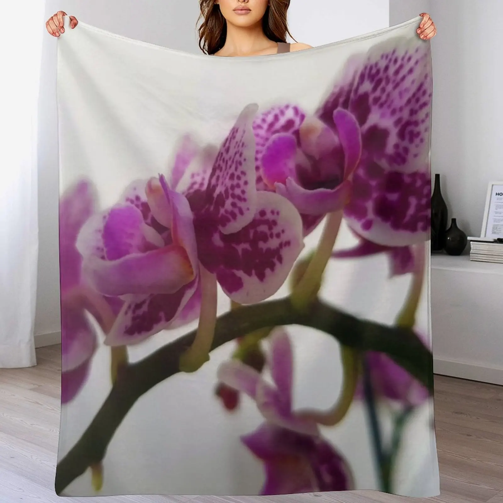 White or Purple Orchid on branch Throw Blanket Polar christmas decoration Retros Soft Plush Plaid Blankets