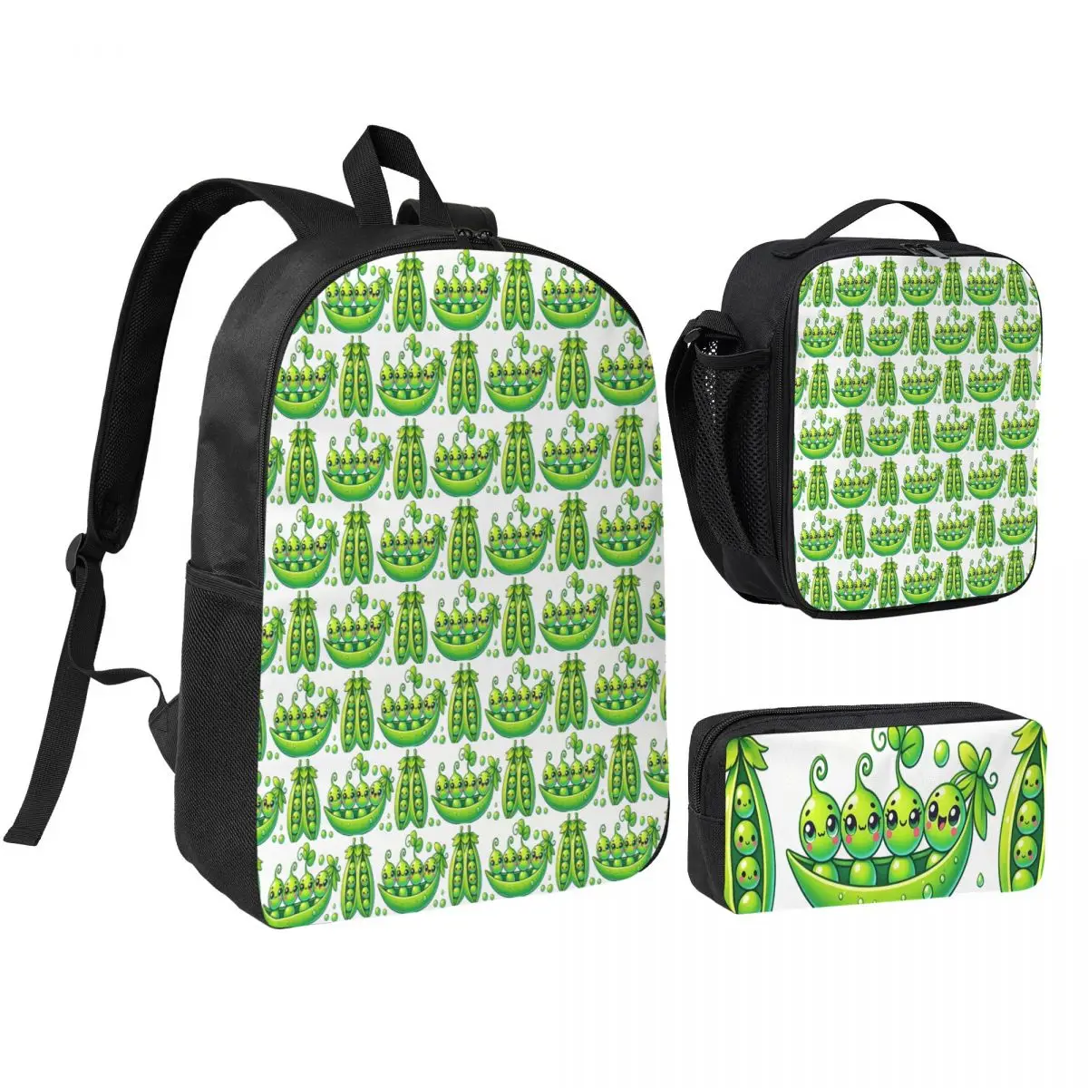 Vibrant In Color Cute Pea Pattern Backpack Boys Girls BookBag School Bag Shoulder Bags 3ps Insulated Lunch Bag Pencil Case