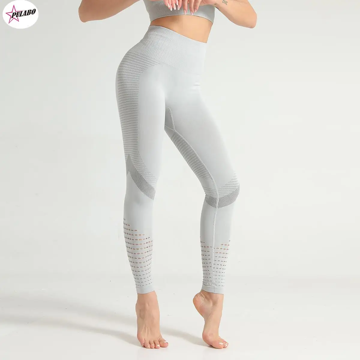 PULABO-mallas deportivas de cintura alta para mujer, mallas sexis sin costuras, pantalones de entrenamiento con estampado hueco, Push Up, elasticidad delgada