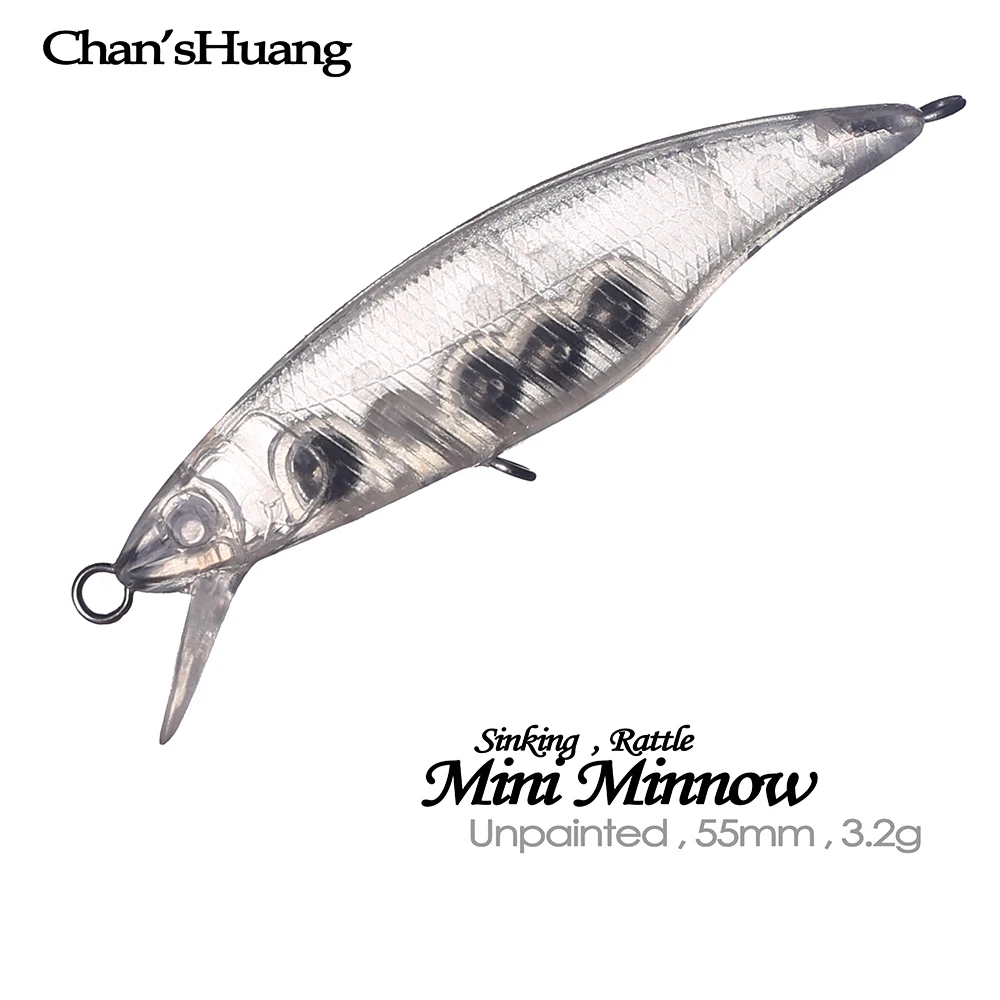 Chan’sHuang 20PCS Unpainted Blanks Bait 5.5cm 3.2g Sinking Rattle  Mini Minnow DIY Artificial Fishing Lure