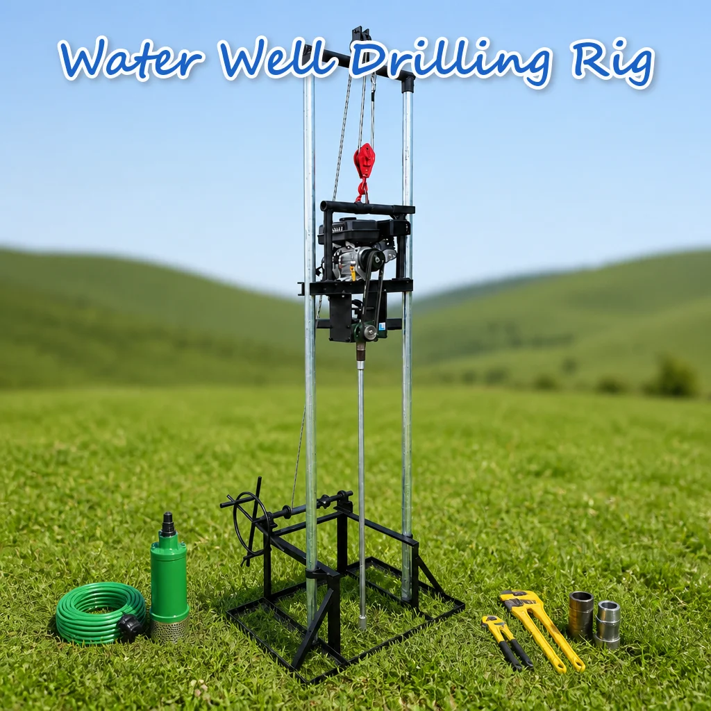Customized Well Drilling Equipment Portal Frame Type 80m Sinking Depth Petrol and Diesel Switchable Power Drilling Rig