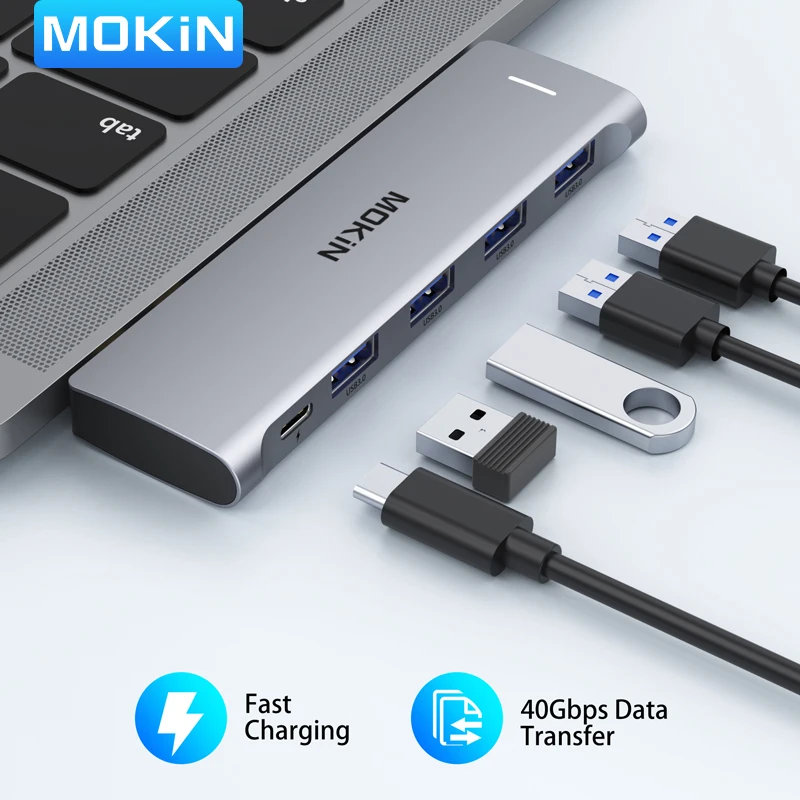 MOKiN Usb Hub Thunderbolt 3 محول USB-C إلى 4K HDMI + 3 * USB3.0 USB C محطة إرساء الفاصل لملحقات الكمبيوتر المحمول MacBook Pro