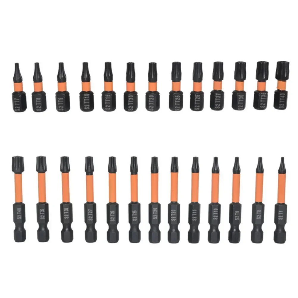 26pcs Torx Screwdriver Bits Tamper Proof Security Bits Driver T7-T40 Magnetic Star Screwdriver Bit Set 50mm 25mm