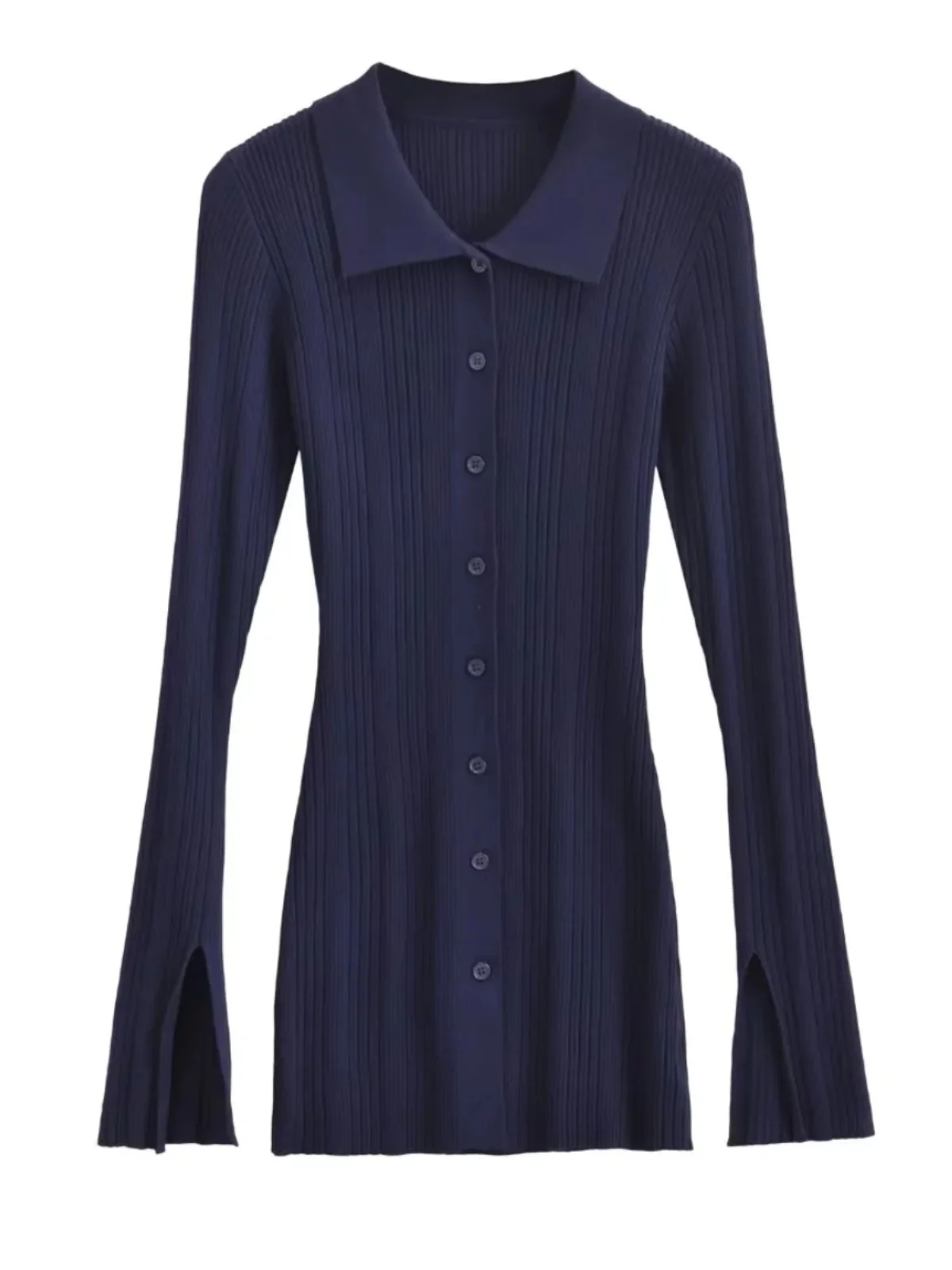 디자인 센세이션 여성용 네 스플릿 니트웨어 싱글 버튼 슬림핏 탑 롱 슬리브 미드 길이 출퇴근용 슬레 가을 2023