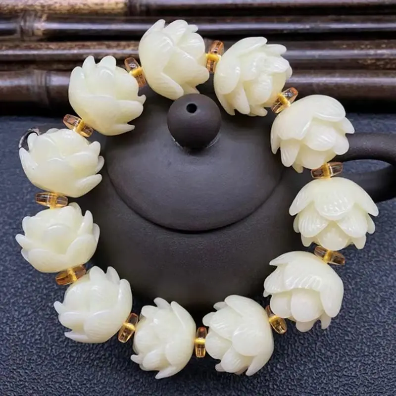 White Jade Bodhi Roots Bracelet Womens Lotus Leaf Multi-layer Beads Fashion Bracelet Buddha Charm Yoga Necklace Dropshipping