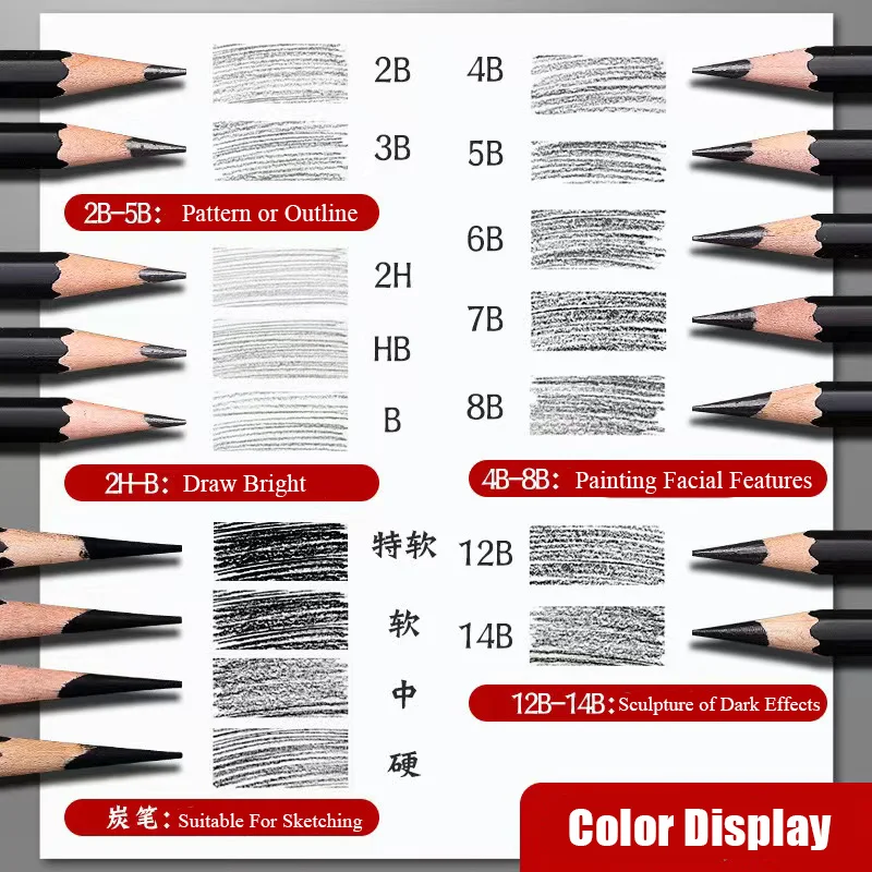 Caja de bolígrafos para bocetos, suministros de dibujo para estudiantes de arte, conjunto de herramientas de gran capacidad, caja de bolígrafos de dibujo para estudiantes de secundaria de plomo de colores