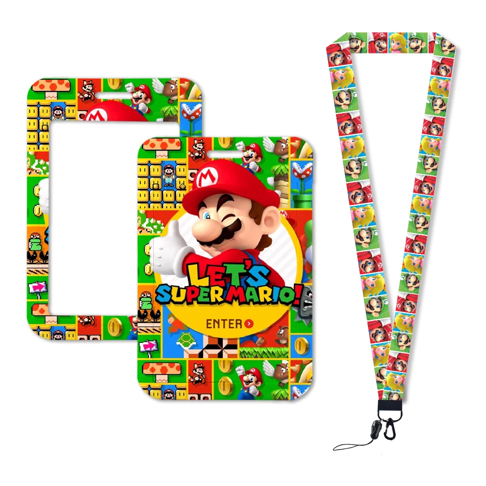 Porte-cartes de dessin animé mignon Mario Anime, porte-badge pour enfants, manches de carte d'identité, lanière de jeu de connaissance, étudiant Kawaii, campus, chaud